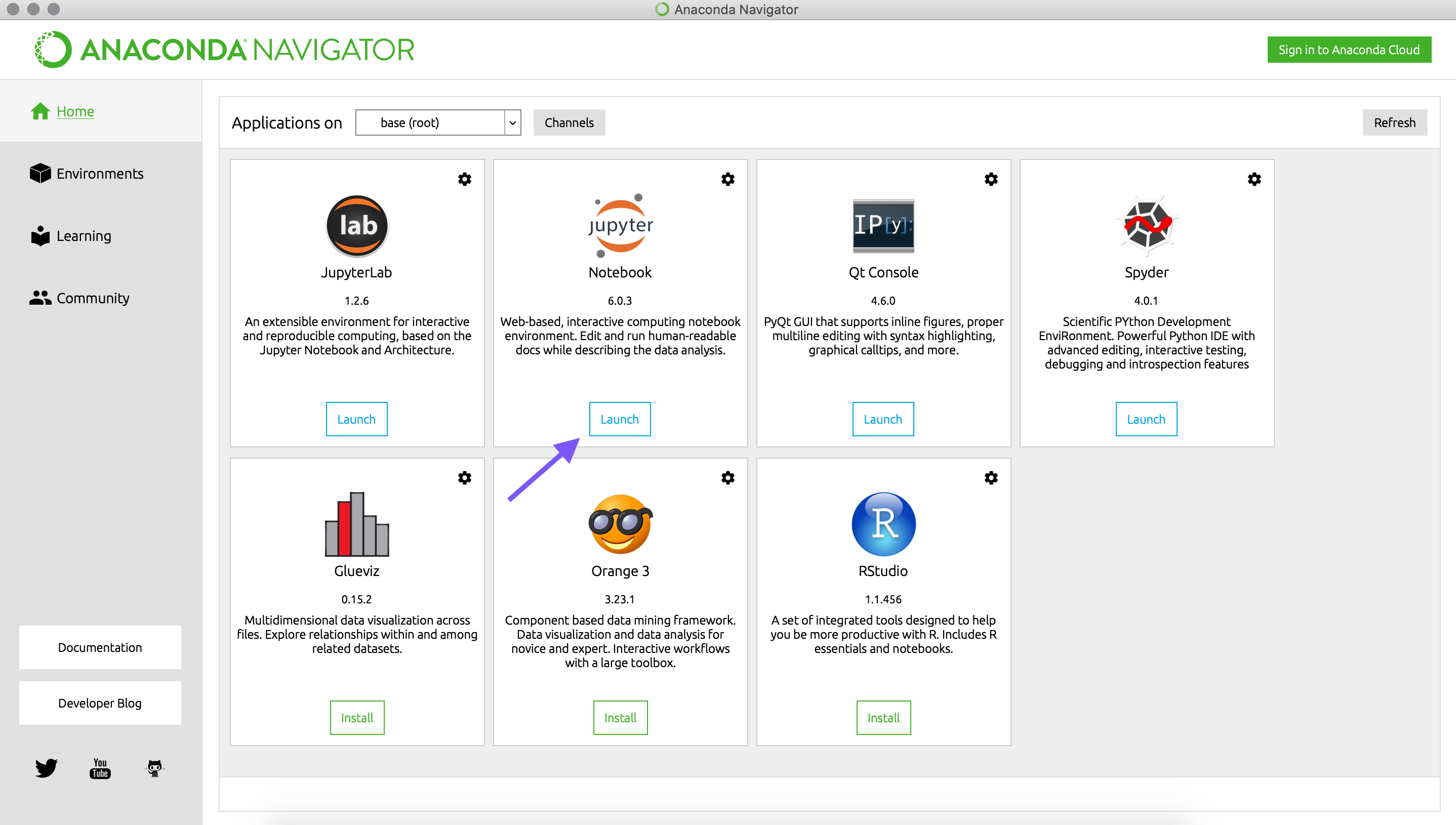 Anaconda Navigator Page