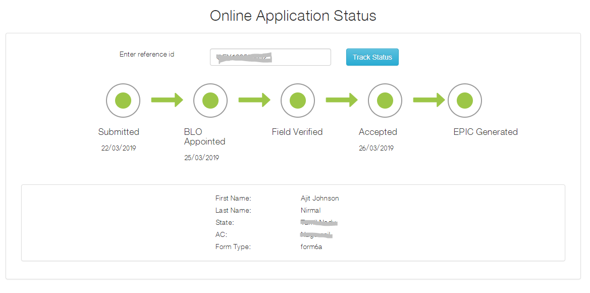 Tracking online application- Status update